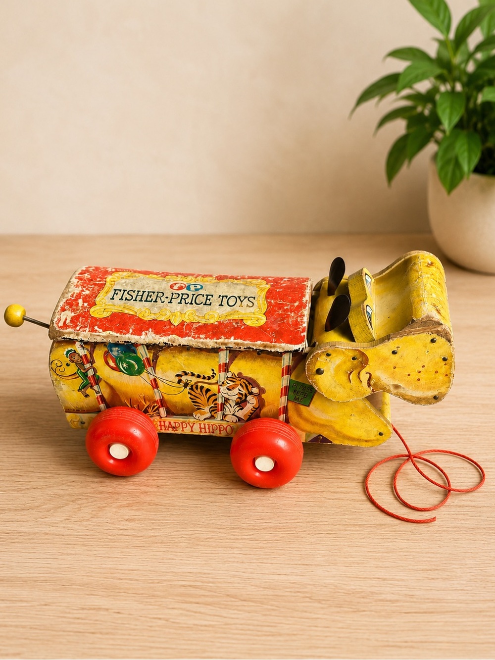 Vintage 1960 Fisher-Price Happy Hippo Pull Toy – Made in USA